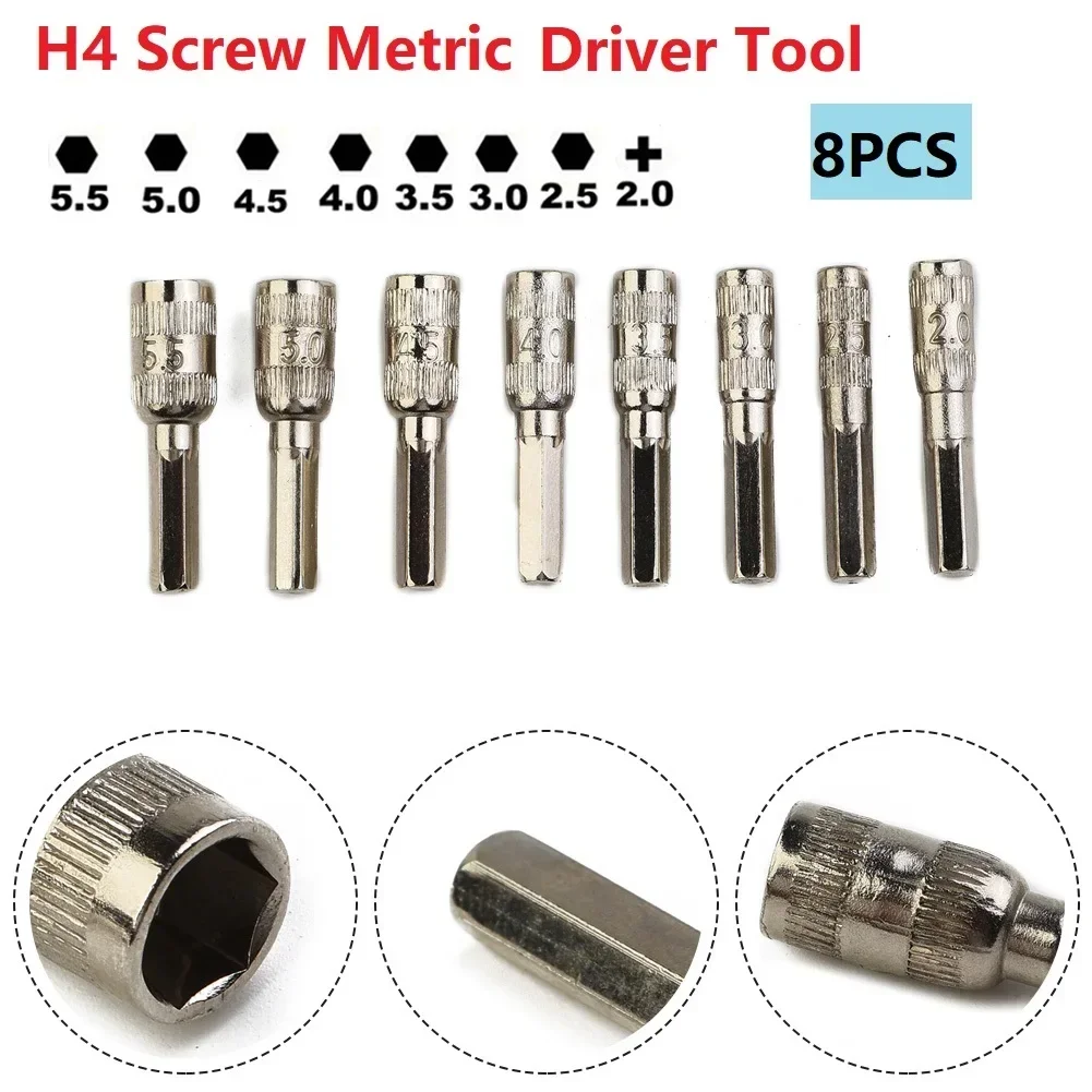 Portable Pratical High Quality Socket Hex Socket H4 PH2.0/M2.5-5.5mm Silver Tone Driver Tool Hex Shank 8pcs/Set