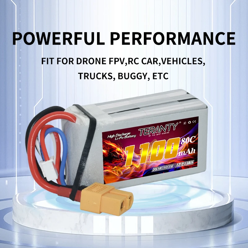 1-3Pcs Upgraded TERANTY 1100mAh 3S 11.1V 80C/160C Indoor Crossing Aircraft Model FPV High Rate High Pressure Lipo Battery