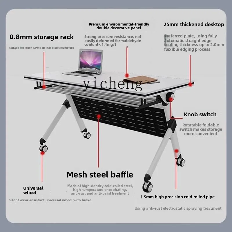 

FY2 Folding Training Table and Chair Movable Folding Office Desk Strip Table with Wheels