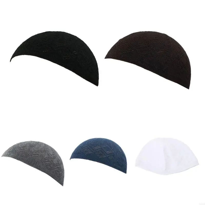 N5KB Islamic Muslims Cototn Kufi Prayer Hat Taqiyah Takke Skull Caps Men Wrap Head Caps Muslims Prayer Hat