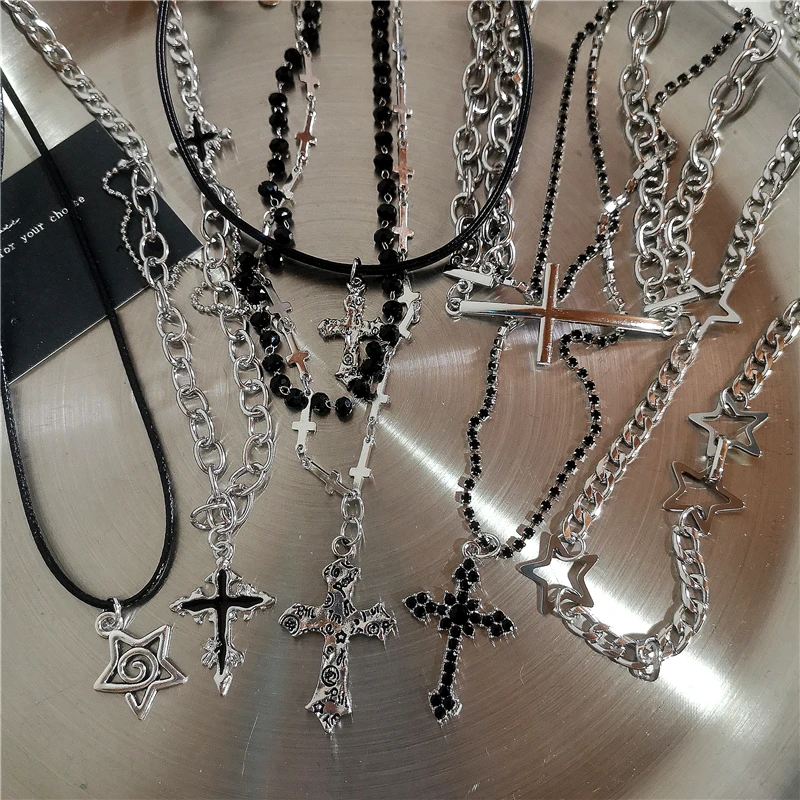Men's Gothic Cross Pendant Necklace Silver