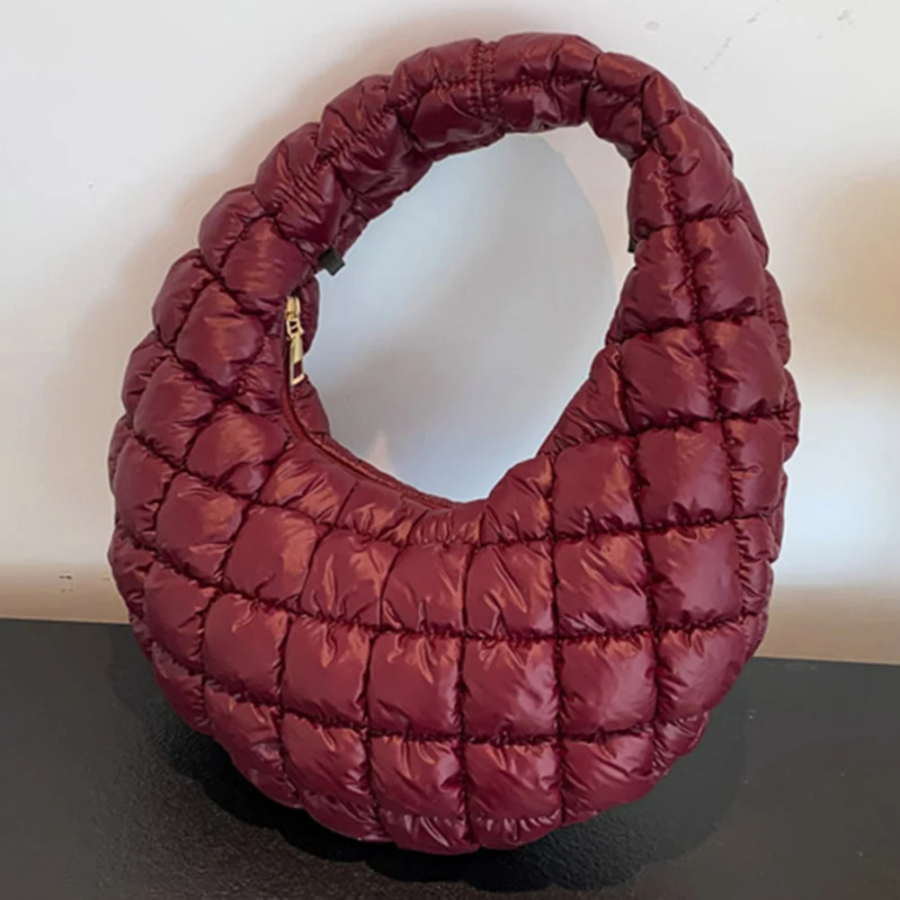 Women Padded Hobo Bag Versatile Soft Satchel Bag Lightweight Down Clutch Bag Quilted Tote Handbag Fall Winter Purse