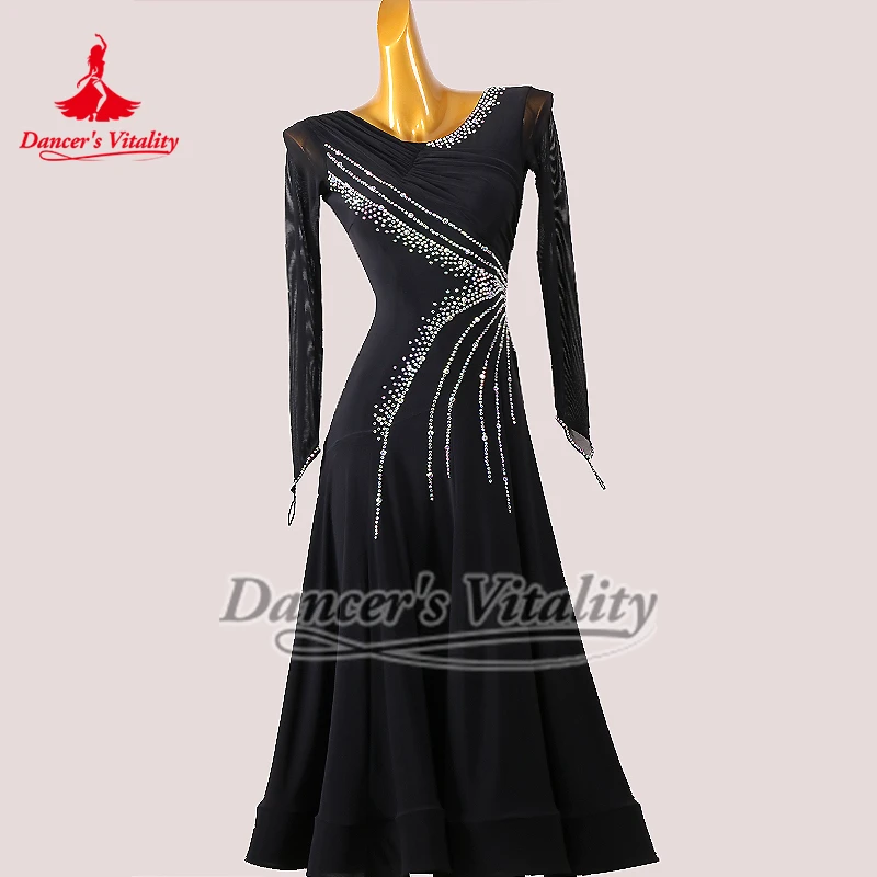 블랙 레드 퍼플 선택할 수있는 세 가지 색상 볼룸 댄스 전문 연습 의류 왈츠 탱고 훈련 수업 착용 맞춤형