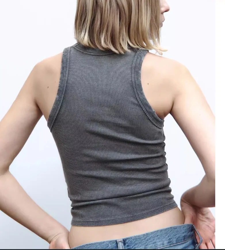 تي شيرت نسائي صيفي 2024 من Waed Ribbed Svel سترة تنحيف عصرية للفتيات Faion Basic Round Ne قطعة واحدة عادية...