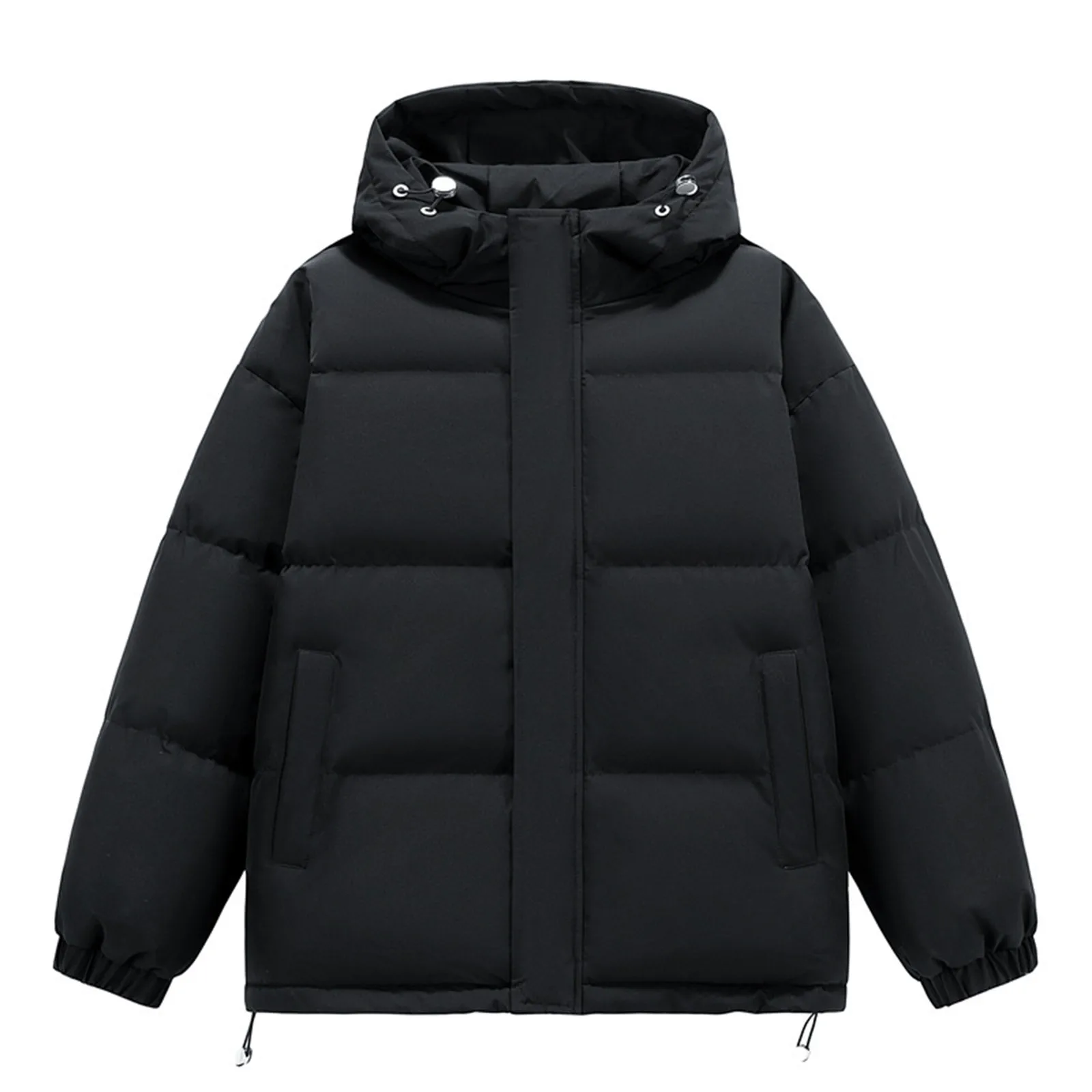 Men Puffer Jacket Down Coat New Winter Thick High Neck Hooded Full Zipper Up Cotton Padded Coats Loose Waterproof Windbreaker