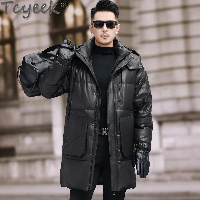 Tcyeek Genuine Leather Jacket Men Winter Jackets Warm Down Coat Mens Clothing Top Layer Cowhide Coats Loose Fit Jaqueta Couro