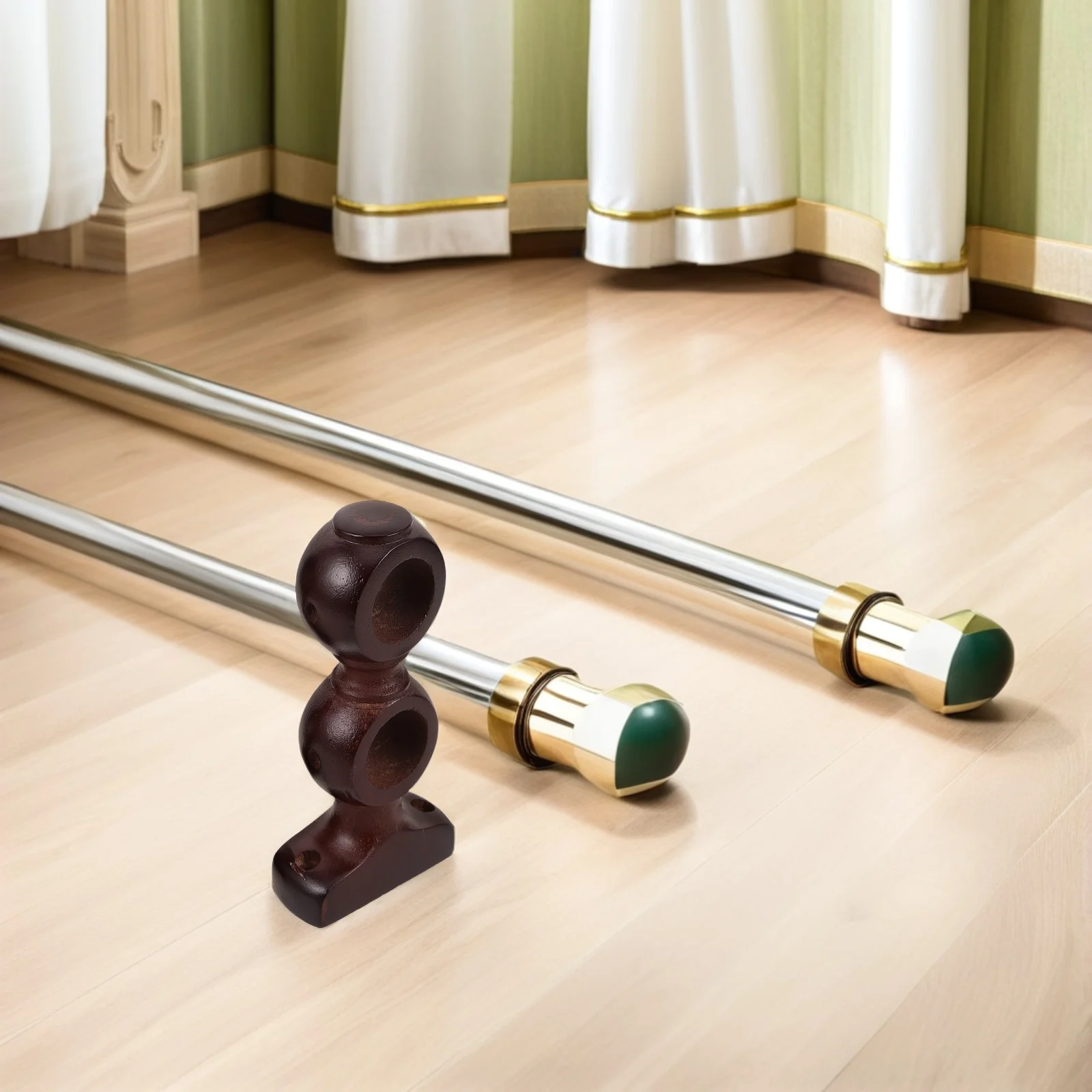 

2 Pcs Wooden Curtain Rod Bracket Wall Hooks Holder Brackets Double Pole Supports Holders for Bedroom