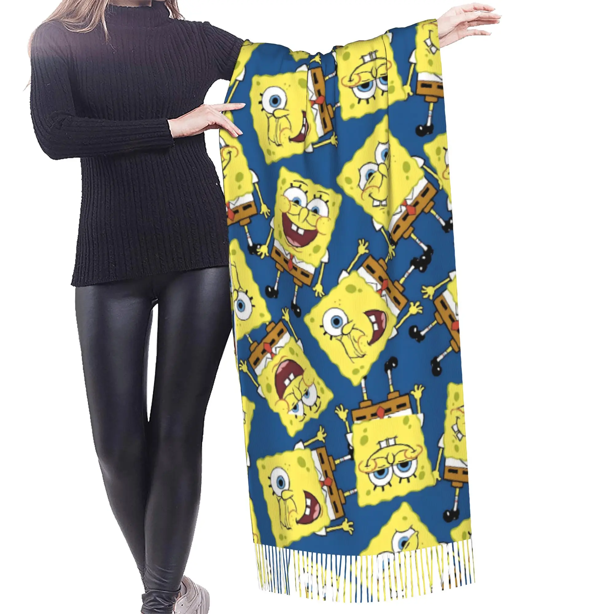 Customized Printed S-Sponges Anime Bobes Scarf Women Men Winter Fall Warm Scarves Starfish Cartoon Shawls Wraps