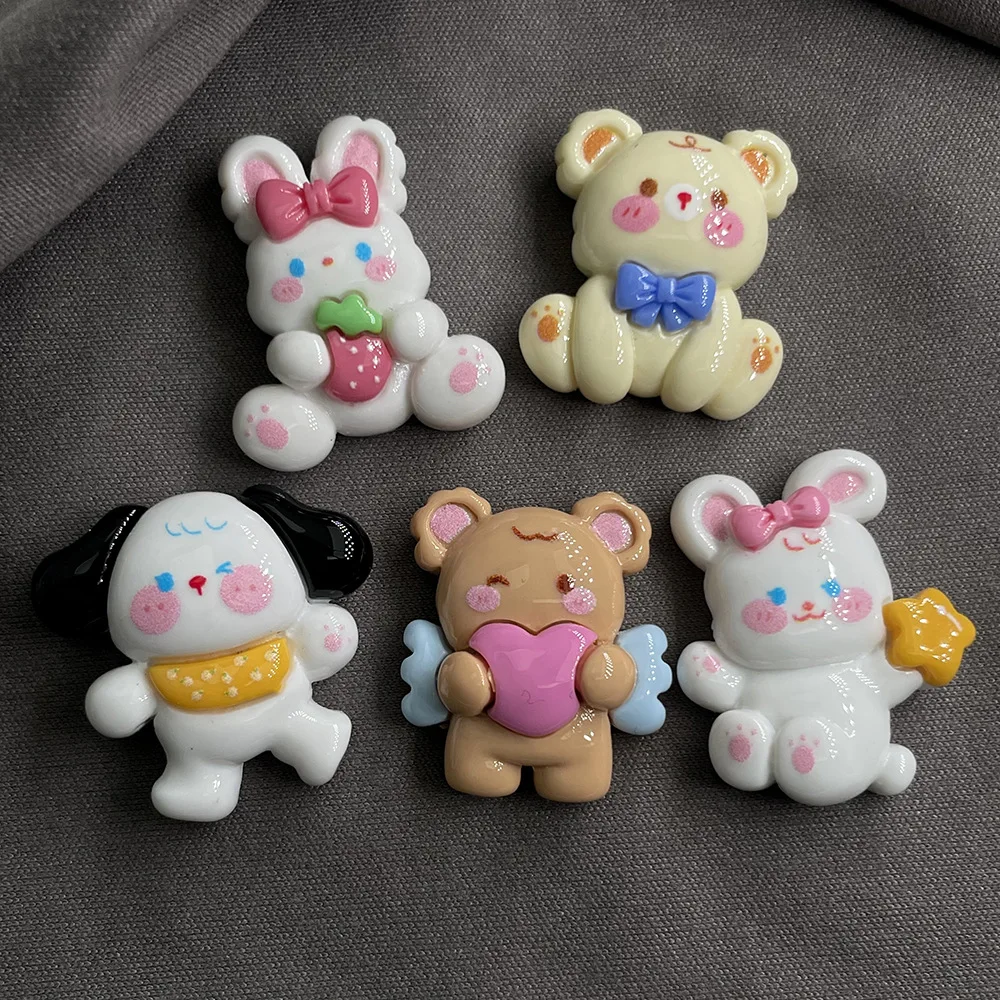 

5 шт., набор с милыми животными «Счастливый медведь», ювелирные аксессуары из смолы с героями мультфильмов, чехол для мобильного телефона «сделай сам», кремовый клей, шпилька, аксессуары