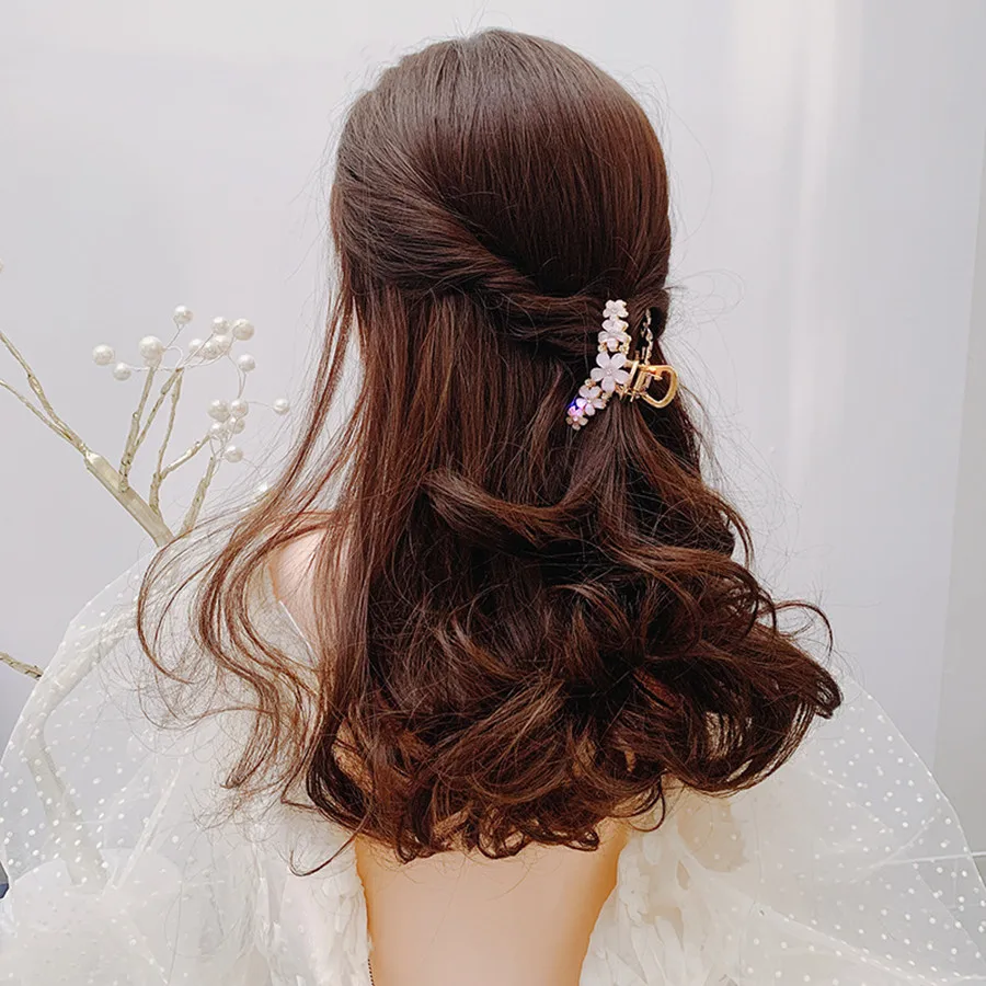 Grace temperament Hair Claw Clip Clamp For Women Girl Flower Floral Rhinestone Pearl Korean Handmade Fashion Head Accessories