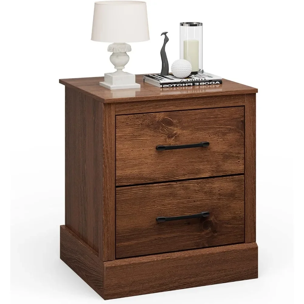 

Farmhouse Nightstand Wood Bedside Table with Storage Drawers Compact Floor Night Stand End Table Walnut Accent Sofa