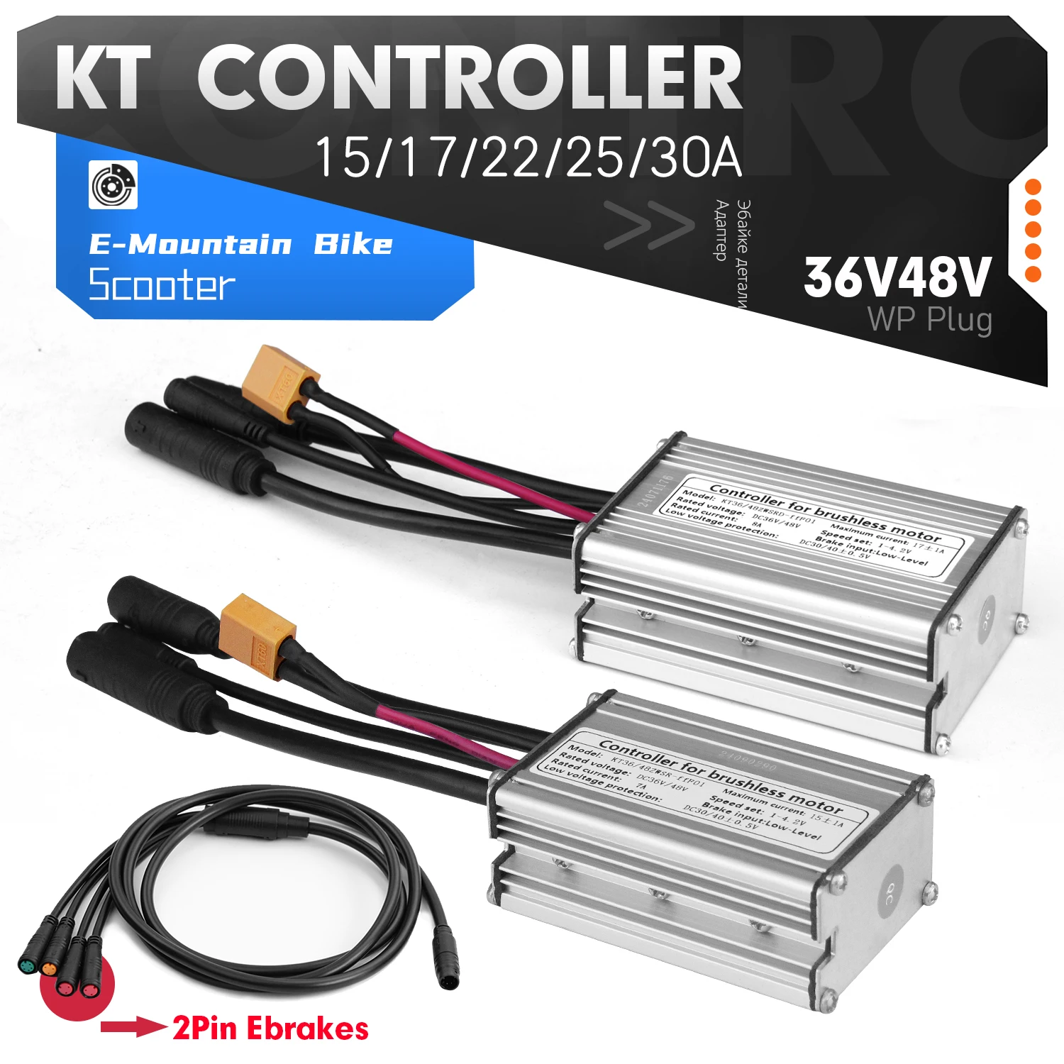 

Electric Bike KT Controller 36V 48V Waterproof Brushless 250W350W500W750W1000W 1to4 2pin female For Ebike Conversion Kit Parts