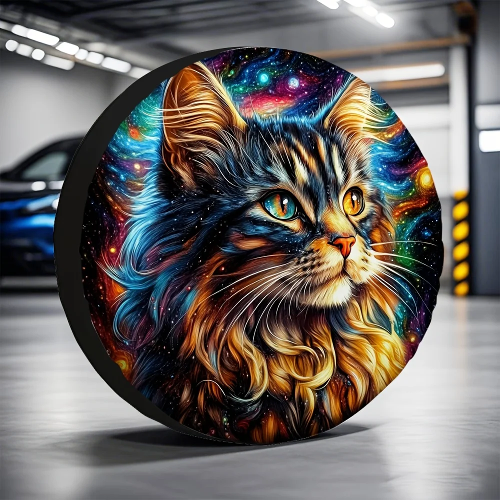

Galaxy Cosmic Cat Spare Tire Cover Polyester Waterproof Car Protector For Outdoor Use