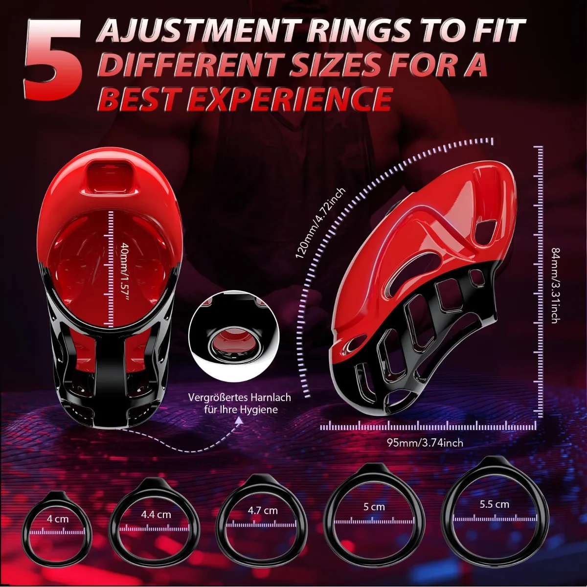 Wibrator na penisa, klatka na penisa, zabawki erotyczne dla dorosłych, bondage penisa, BDSM z 5 pierścieniami na penisa dla mężczyzn, gry dla dorosłych