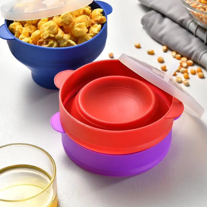 Collapsible Silicone Microwave Popper Popcorn Maker With Lid Microwave Popcorn Bowl Fruit Bowl Multifunction DIY Bowl 1PC