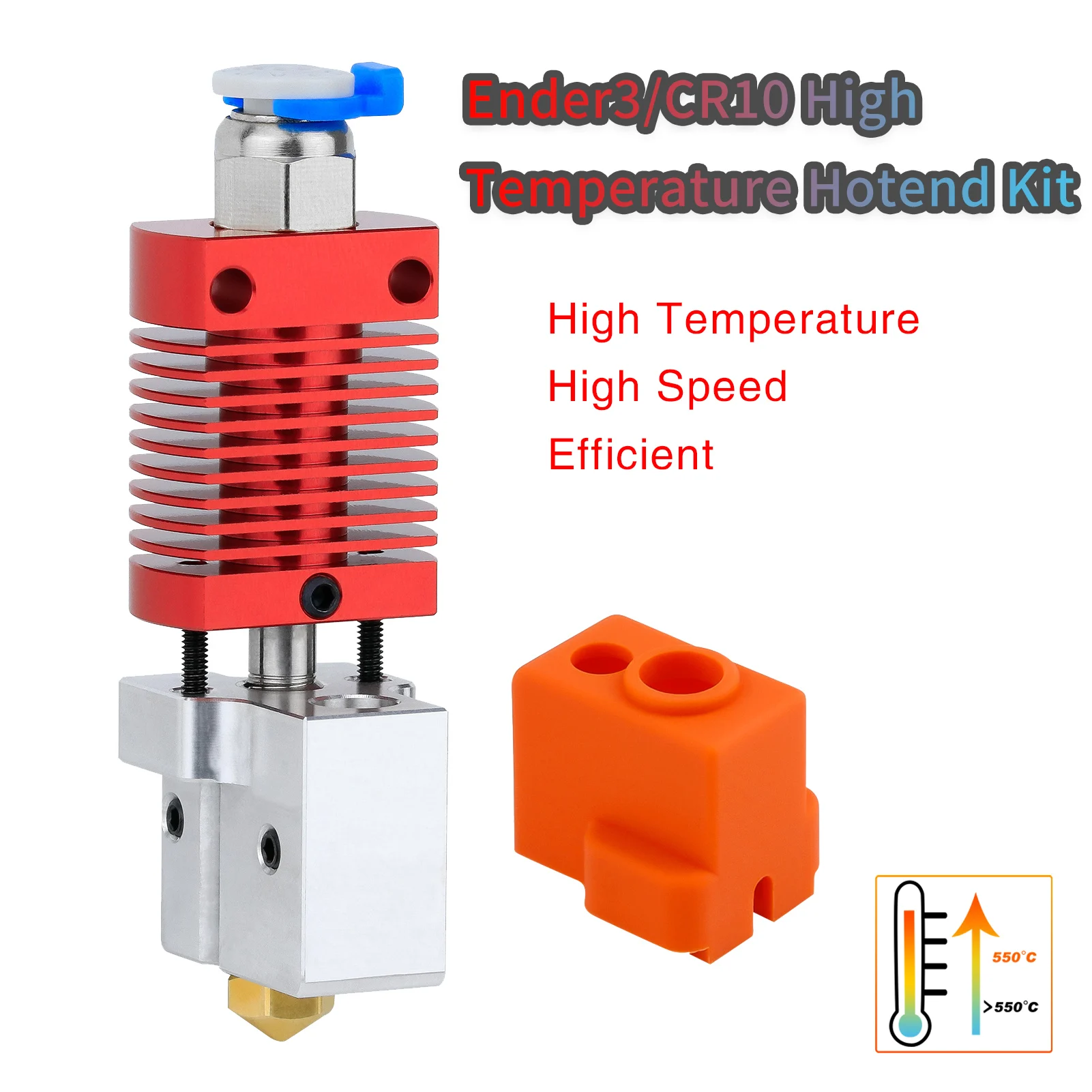 Ender3/CR10 Hotend kit Untuk 550 ℃ tembaga berlapis nozel gunung berapi blok pemanas bi-logam tenggorokan kecepatan tinggi ekstruder Hotend Kit