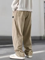 2025 Otoño Invierno pantalones casuales de los hombres de pana a rayas sueltos de moda Cargo Pantalones rectos Fitness deportes pantalones de Hip Hop