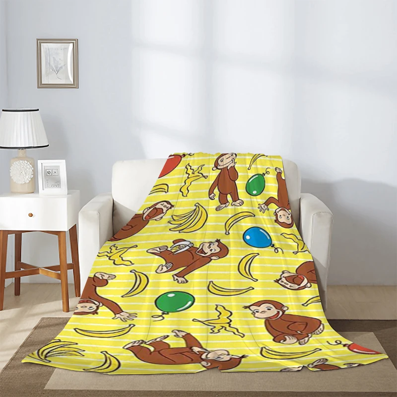 Sofa Blankets & Throws Curious George Monkey Cartoon Thick and Warm Fleece Blanket Cute Microfiber Bedding Knee Winter Nap Child