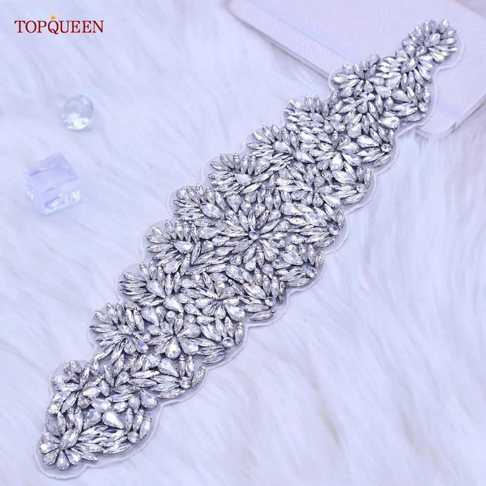 Topqueen S55 Zilver Dames Luxe Riem Volledige Shiny Rhinestone Dames Brede Sjerp Satijnen Lint Stones Wedding Bridal Accessoires