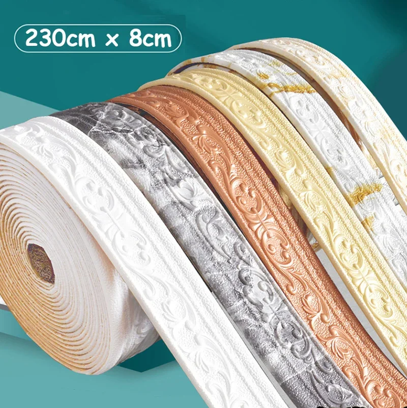 3D Foam Wall Edge Strip Stickers Self Adhesive Waterproof Baseboard Wallpaper Border Wall Sticker Bedroom Home Wall Decorations