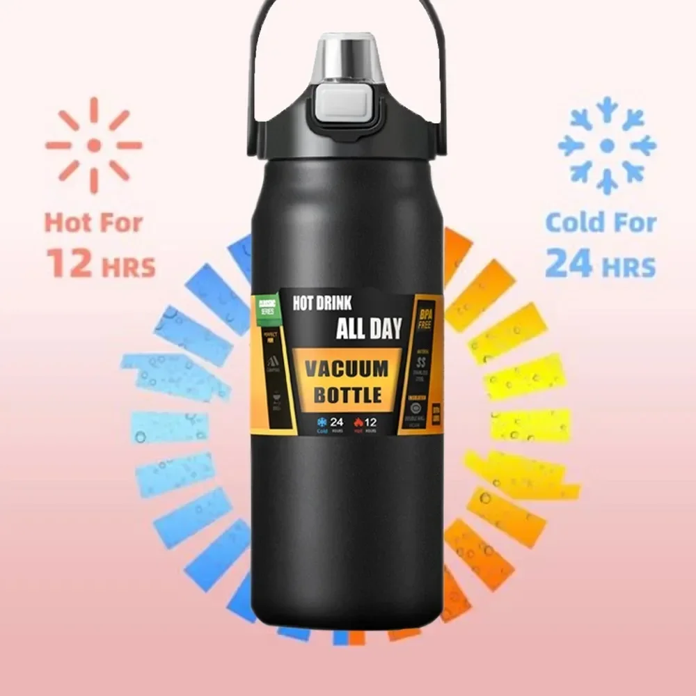 سعة كبيرة في الهواء الطلق الرياضة زجاجة ترمس زجاجة ماء محمولة مكنسة من الفولاذ المقاوم للصدأ العزل مع القش 800 مللي/1000 مللي/1500 مللي #2