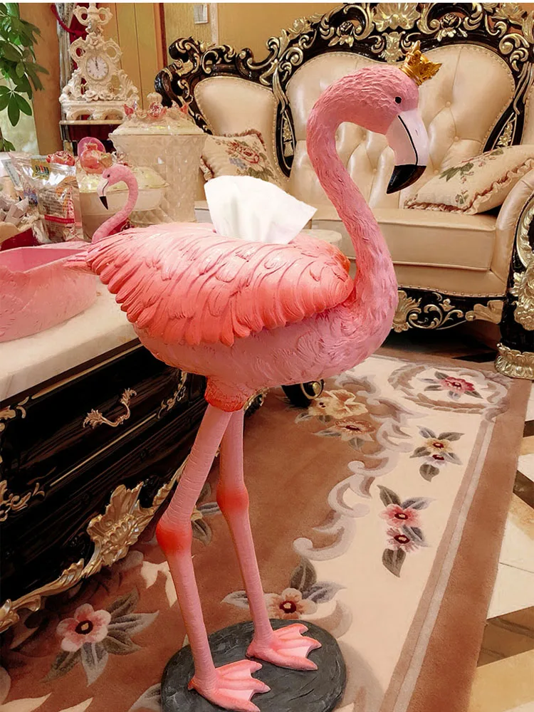 Statuetka pudełka na chusteczki z żywicy Flamingo, kreatywna ozdoba, salon, wystrój wnętrz, rzeźba, dom, toaleta, rękodzieło dekoracyjne dostosowane