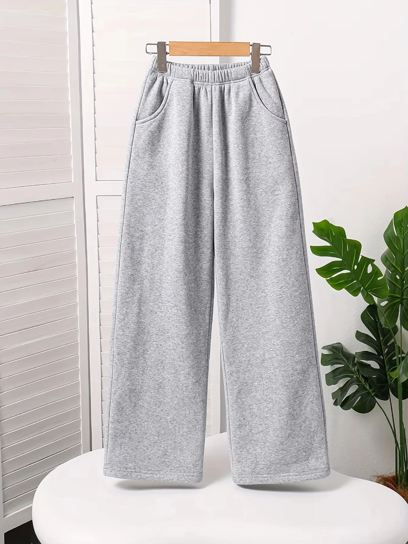 

Autumn and Winter Men's and Women's Casual Plus Velvet Sports Style Gray Versatile Long Loose Wide-leg Pants Sport