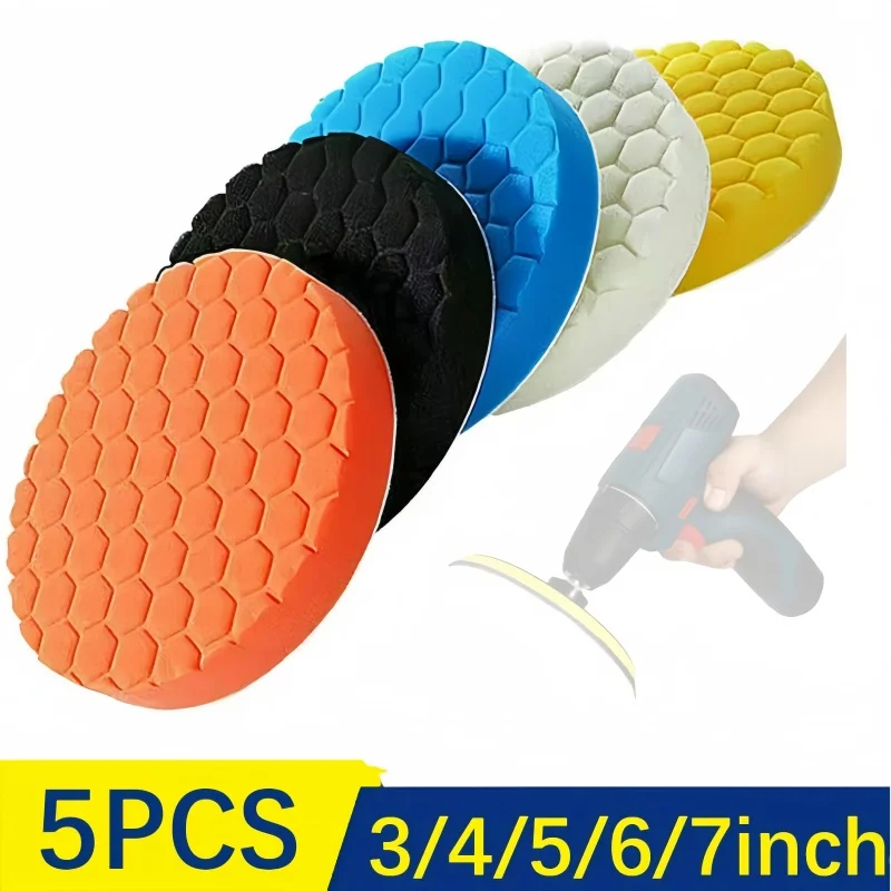 3/4/5/6/7 zoll 5Pcs Auto Polieren Pad Kit Set Selbst-Kleber Polieren Wachsen schwamm Wolle Rad Polieren Pad Für Auto Polierer Bohrer – Detail 1