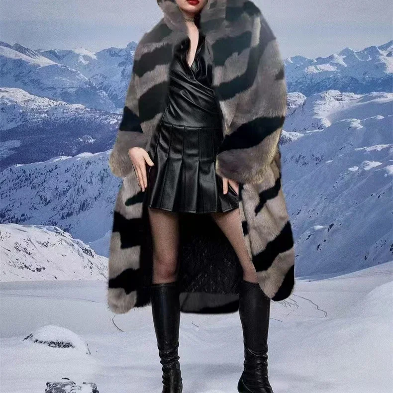 Faux Bont Jack Vrouwen Jassen Lange Jas Lange Turn Down Kraag Elegante Moeder Herfst Winter Maxi Jassen Dikke Warme Casual 2024