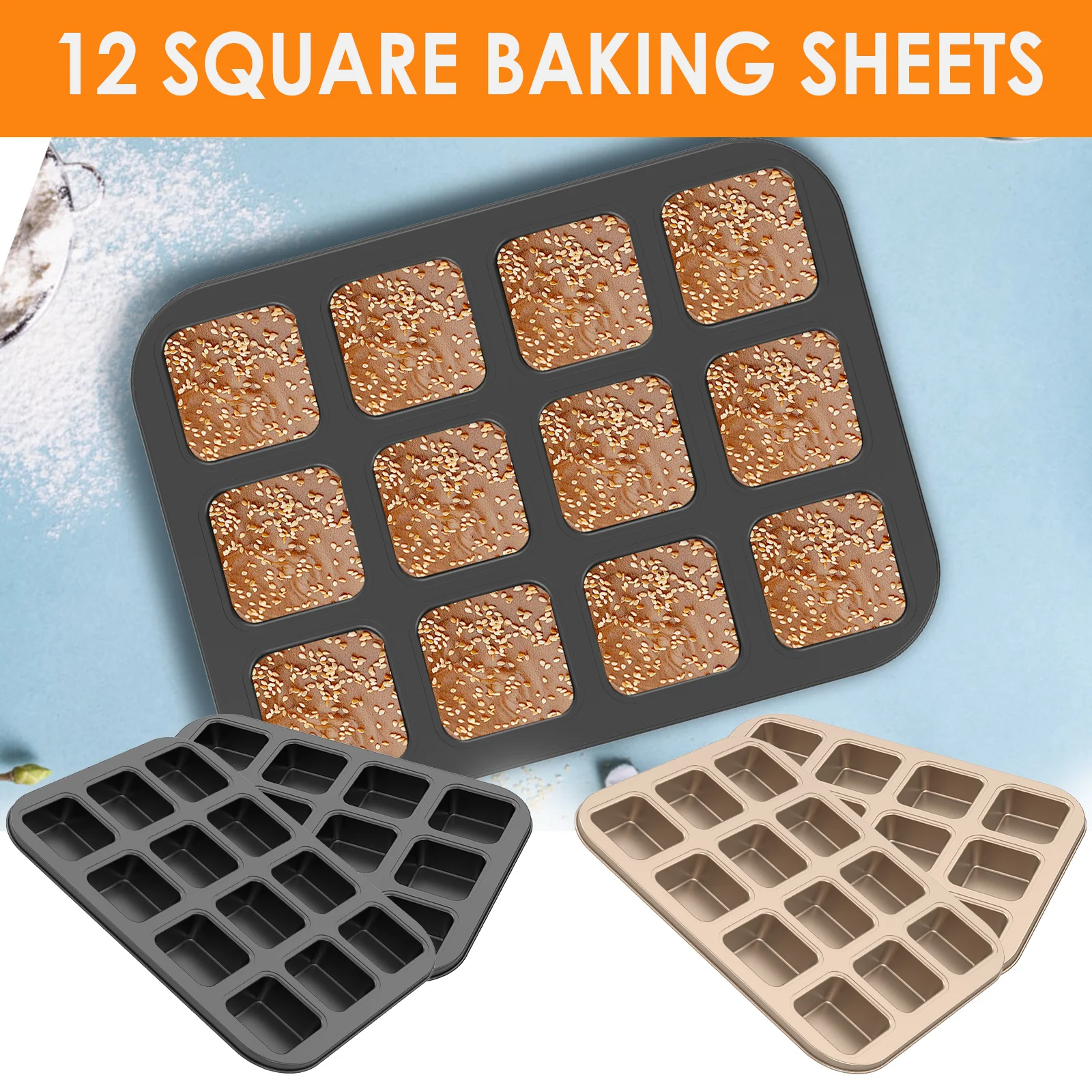 12 Cavity Square Muffin Tin Tray Non-Stick Mini Muffin Baking Pan Multipurpose Sturdy Square Muffin Tin Tray Corrosion-Resistant