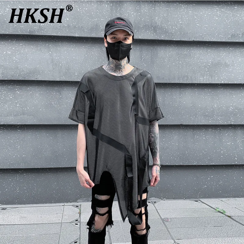 

HKSH Summer Spring New Dark Men's Tide Punk Short Sleeve T-shirt Loose Casual Round Neck Pullover Irregular Tees Fashion HK0140