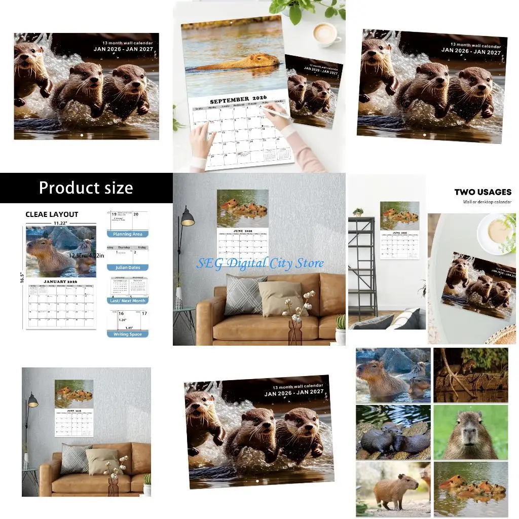 

U75B Календарь на тему животных 2026 Настенный ежемесячный календарь на 13 месяцев с января 2026 года по январь 2027 года для