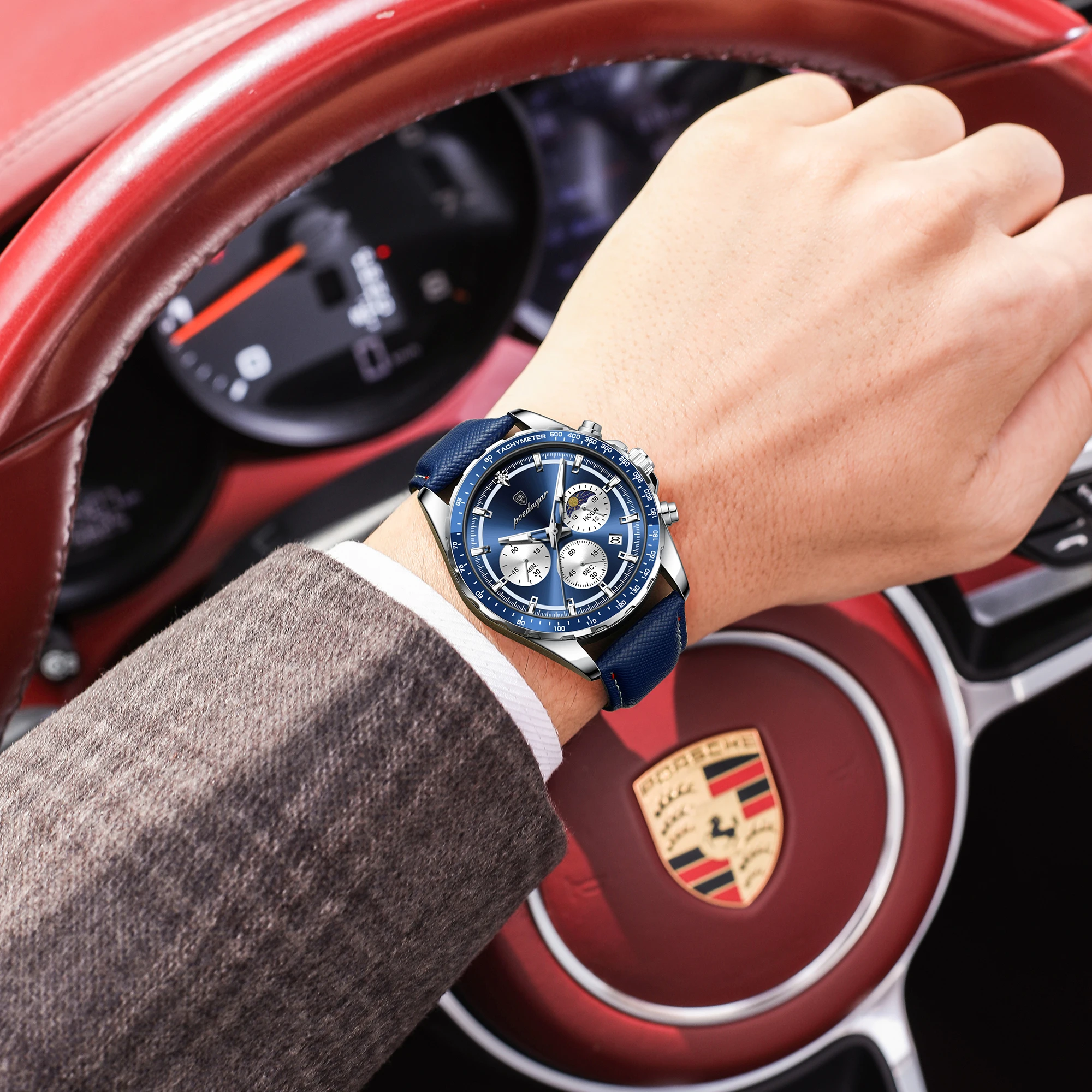 POEDAGAR الأصلي موضة الرجال ساعة مضيئة مقاوم للماء كرونوغراف تاريخ رجل ساعة اليد جلدية كوارتز الرياضة ساعات رجالية Reloj