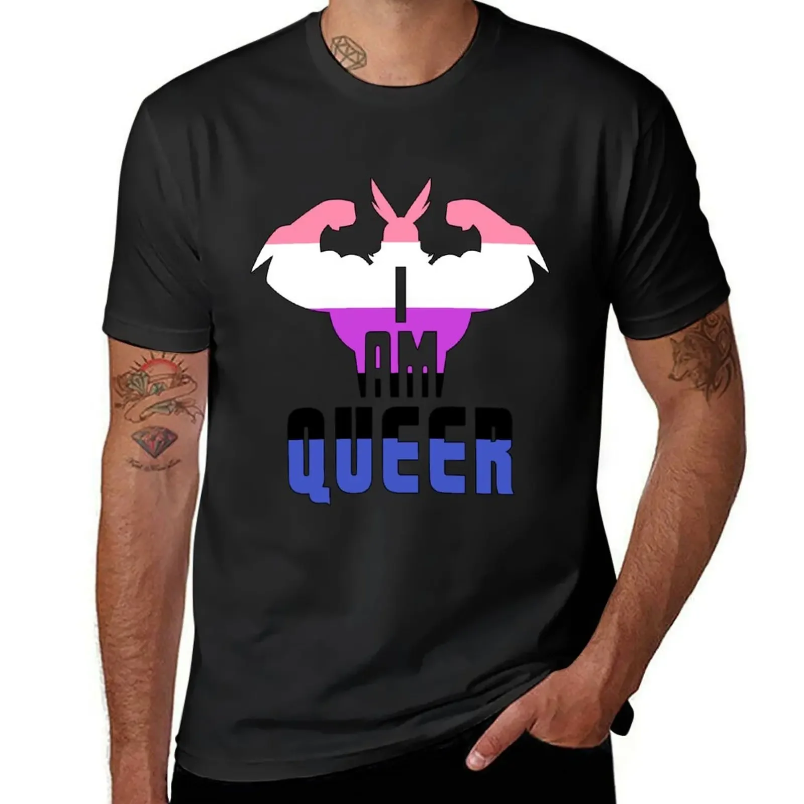 

I Am Queer!' - All Might Genderfluid Pride Flag T-Shirt sublime street wear rapper graphic tees t shirt men 100℅ cotton