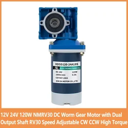 12V 24V 120W NMRV30 DC Worm Gear Motor with Dual Output Shaft RV30 Speed Adjustable CW CCW High Torque