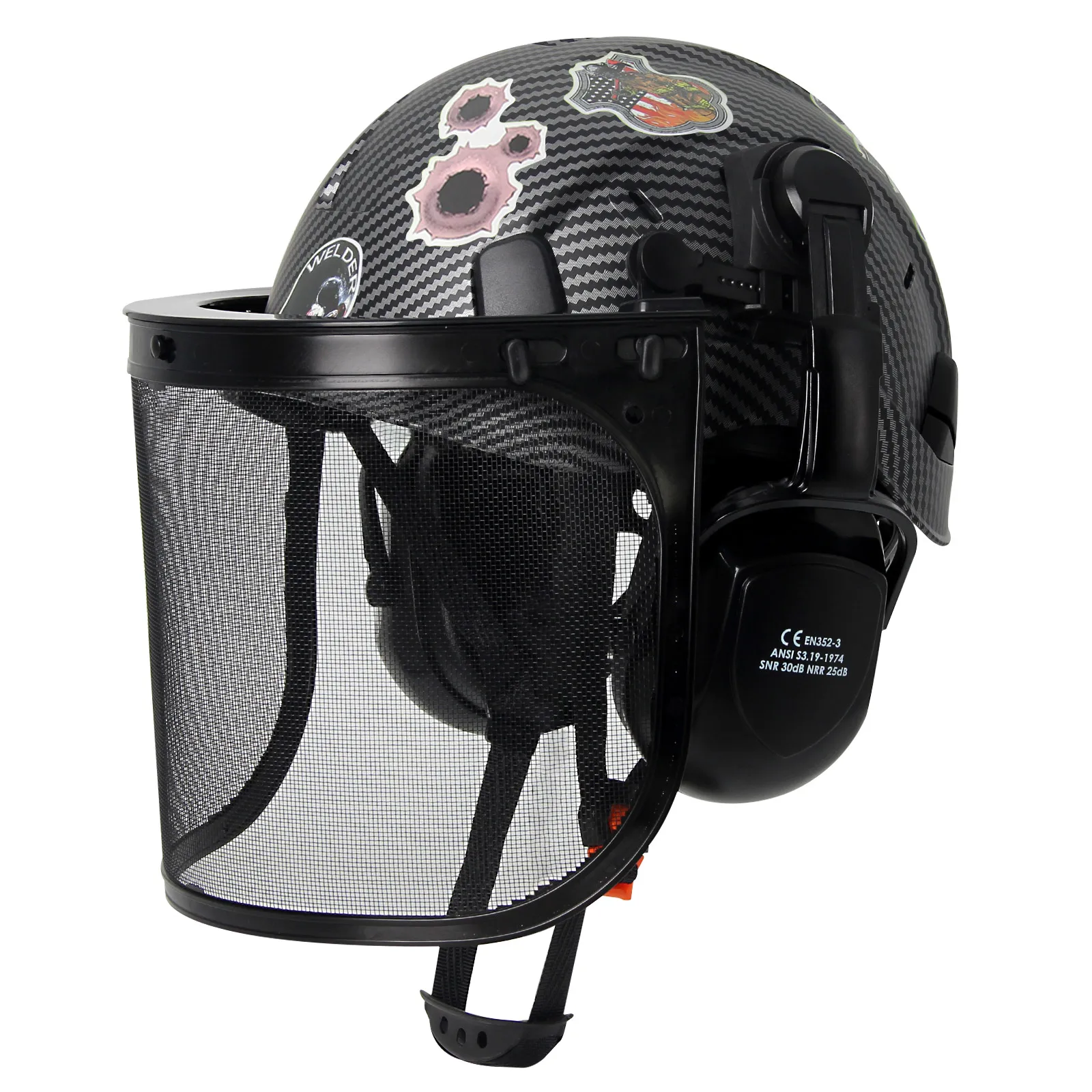 

CE Carbon Fiber Safety Cap with Mesh Face Earmuffs DIY Stickers ABS Forestry Helmets Logging Brushcutter Trimmer Protective Hat