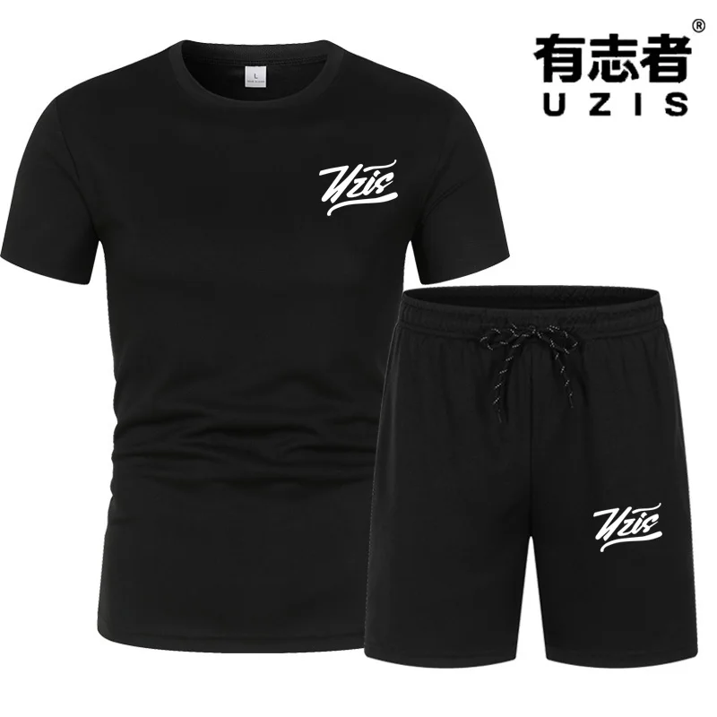 UZIS 2 Piece Summer Casual Sportswear Short Sleeve Suit Men Women T-Shirt + Shorts Clothing Men Short Sleeve Shorts Women