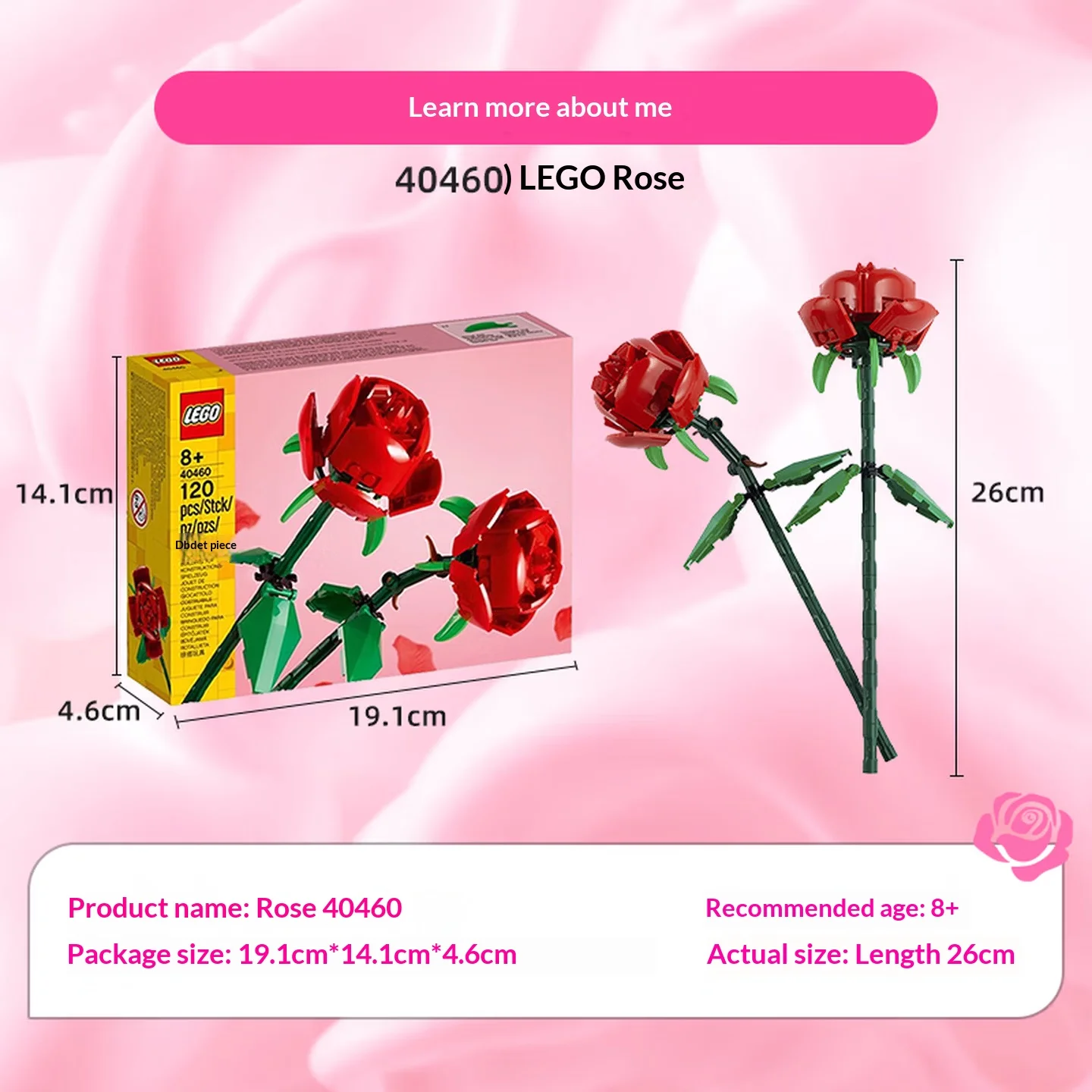 

Строительные блоки Lego 40460 Rose, игрушки для сборки для мальчиков и девочек, украшение для дома, подарок на день Святого Валентина