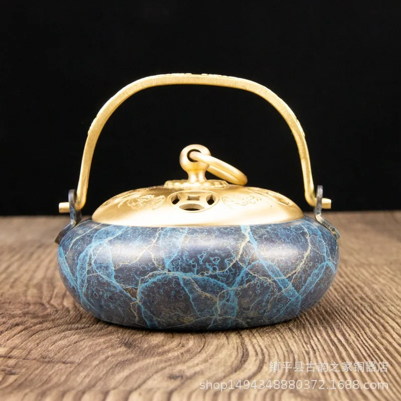 Pure Antique Color Copper Five Blessings Handle Incense Aromatherapy Burner Ornament Office Living Room Shop Decor