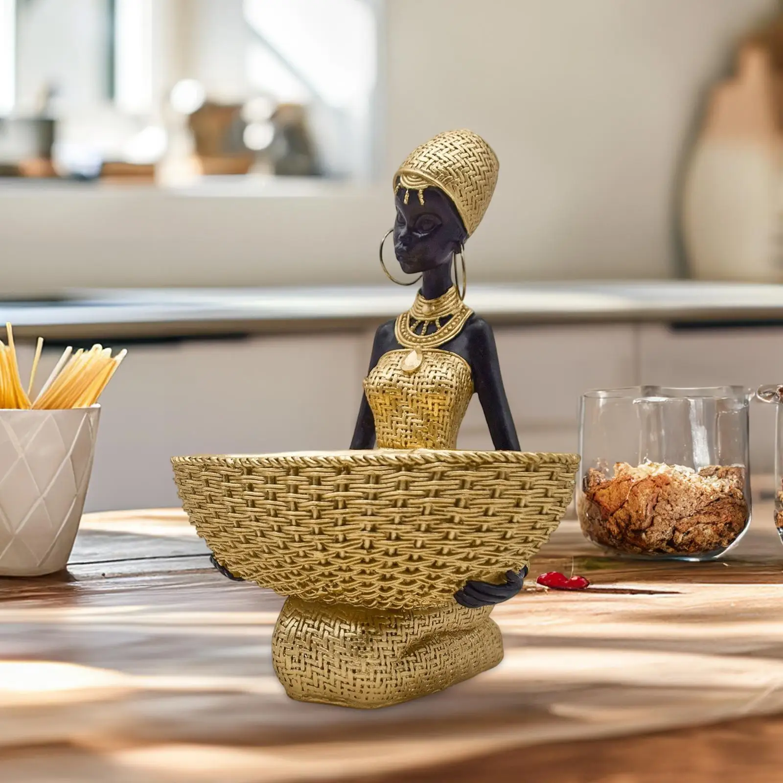 

Tribal Lady Sculpture Women Figurine Desk Organizer African Statue Resin Ornament for Cabinet Living Room Home Decor Hallway