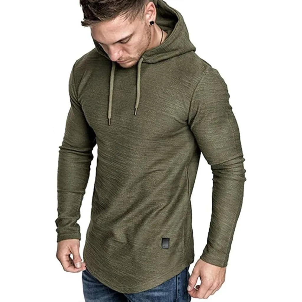 T-shirt à manches longues pour hommes, à capuche, cordon de serrage, en coton, décontracté, conforta