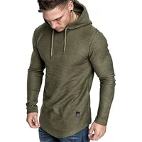 Camiseta de manga larga para hombre, camisetas informales acogedoras de algodón con cordón y capucha, camisetas deportivas transpirables ajustadas de Color sólido para hombre