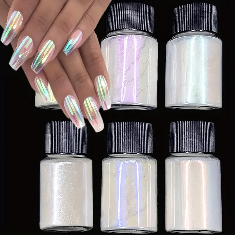 10G nail glitter powder, aurora shimmer effect, moonlight white dust, nail mirror paint set, glitter chrome salon supplies image 4