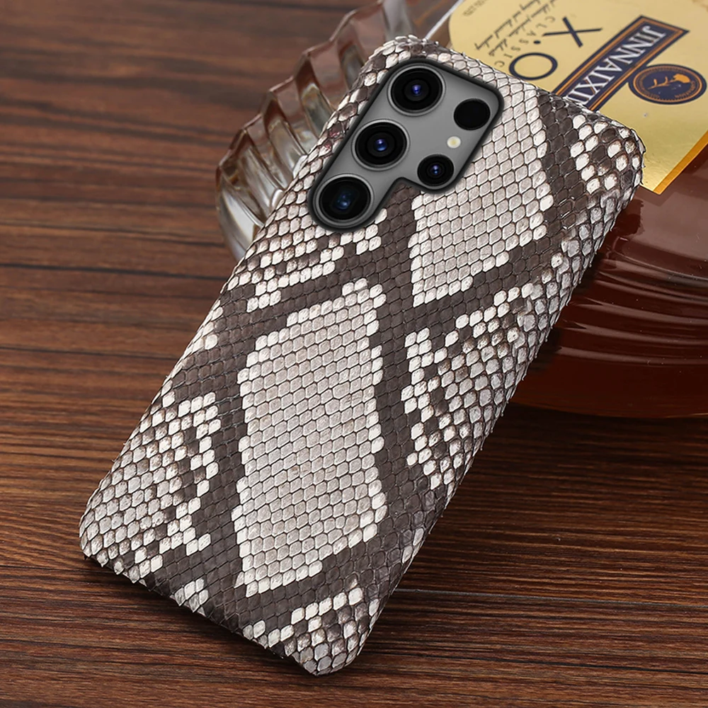 Genuine Python Leather Phone Case for Samsung galaxy S23 S22 S21 S24 Ultra S24 Plus S24Ultra A55 Luxury Snakeskins Back Cover