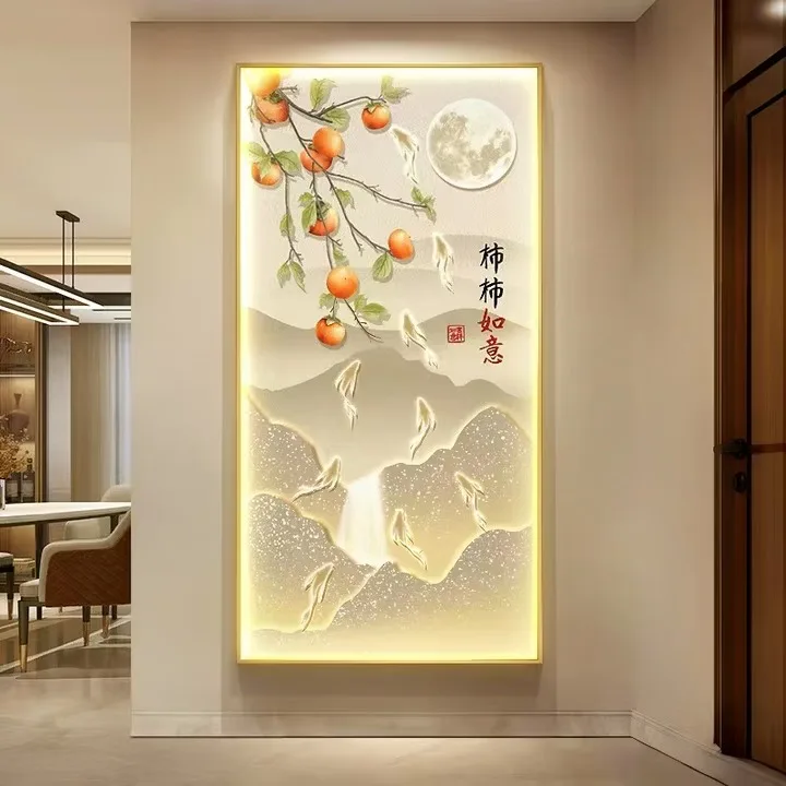 

Entrance wall decorative painting persimmon Ruyi LED light painting new Chinese style entry living room aisle end high-end hangi