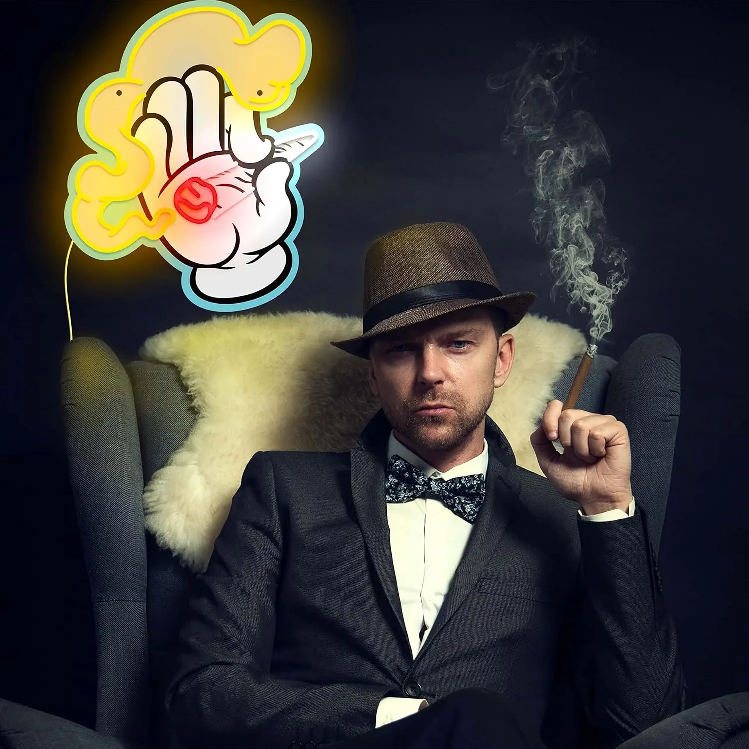 Ahumador de neón de mano para decoración de habitación, señal LED con patrón de mano de Anime, para Cueva de hombres, dormitorio, sala de juegos