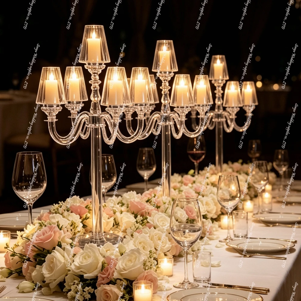 1-12pcs 110cm Height 5 Arms not Crystal Candelabra with acrylic not glass Lampshade for Wedding Centerpiece
