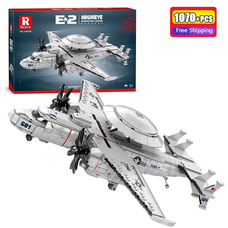 1070Pcs E-2 Aircraft Building Blocks Set Aviation Construction Toys Collector Edition for Hobbyists Desktop Home Decor Display