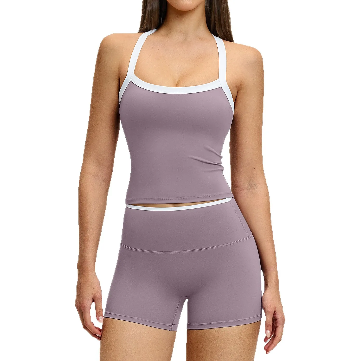 

Maxdutti Two Piece Set Women's Suit Ropa Mujer Naked Yoga Set Color Contrasting Cross Back Tight Yoga Dress Women's Running