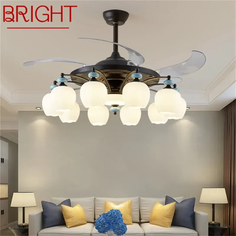 BRIGHT Modern Stealth Fan Light Luxury Living Room Restaurant Bedroom Ceiling Fan Light Remote LED Electric Fan Light